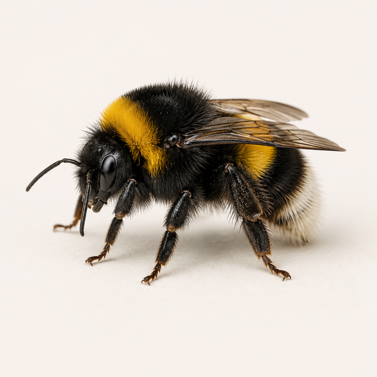 Bourdon noir et jaune identifiable en gros plan
