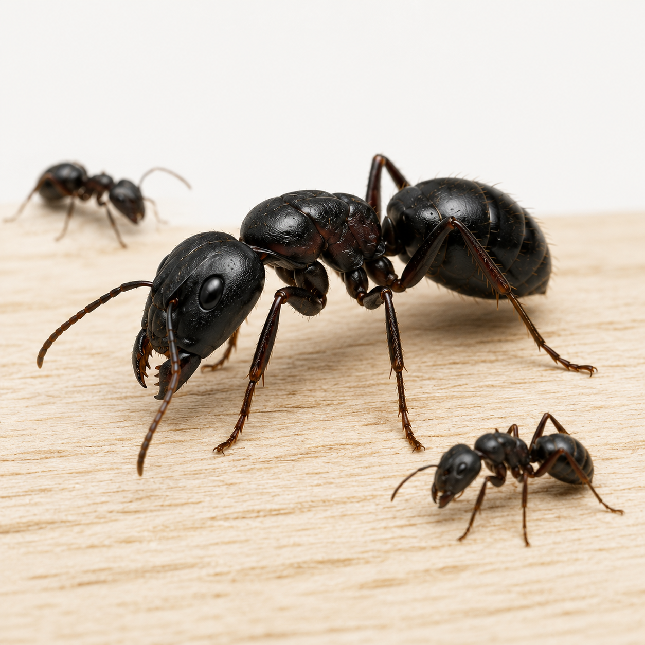 Fourmis charpentières sur une surface de bois
