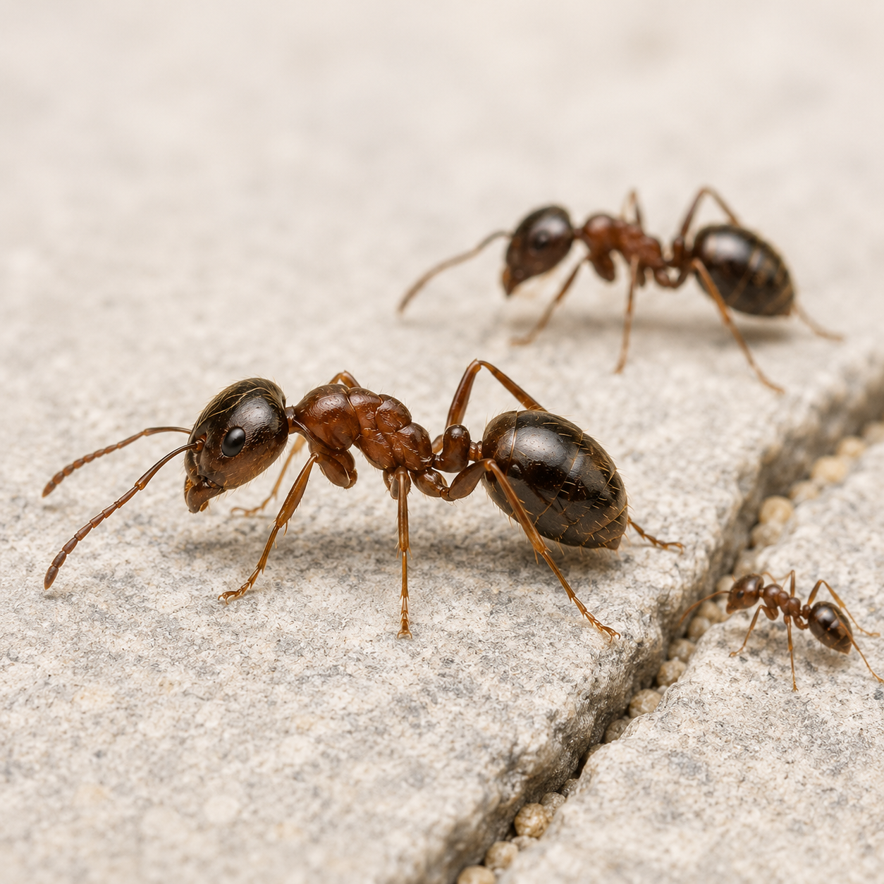 Fourmis des pavés identifiables sur une surface claire
