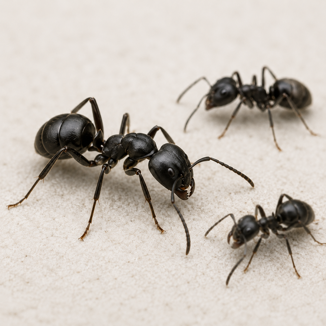 Fourmis noires identifiables sur une surface claire