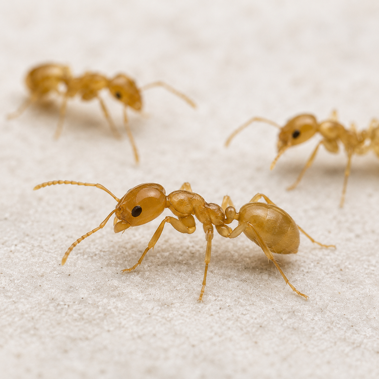 Fourmis pharaon identifiables sur une surface claire