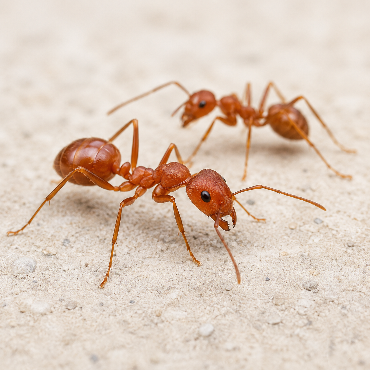 Fourmis rouges identifiables sur une surface claire