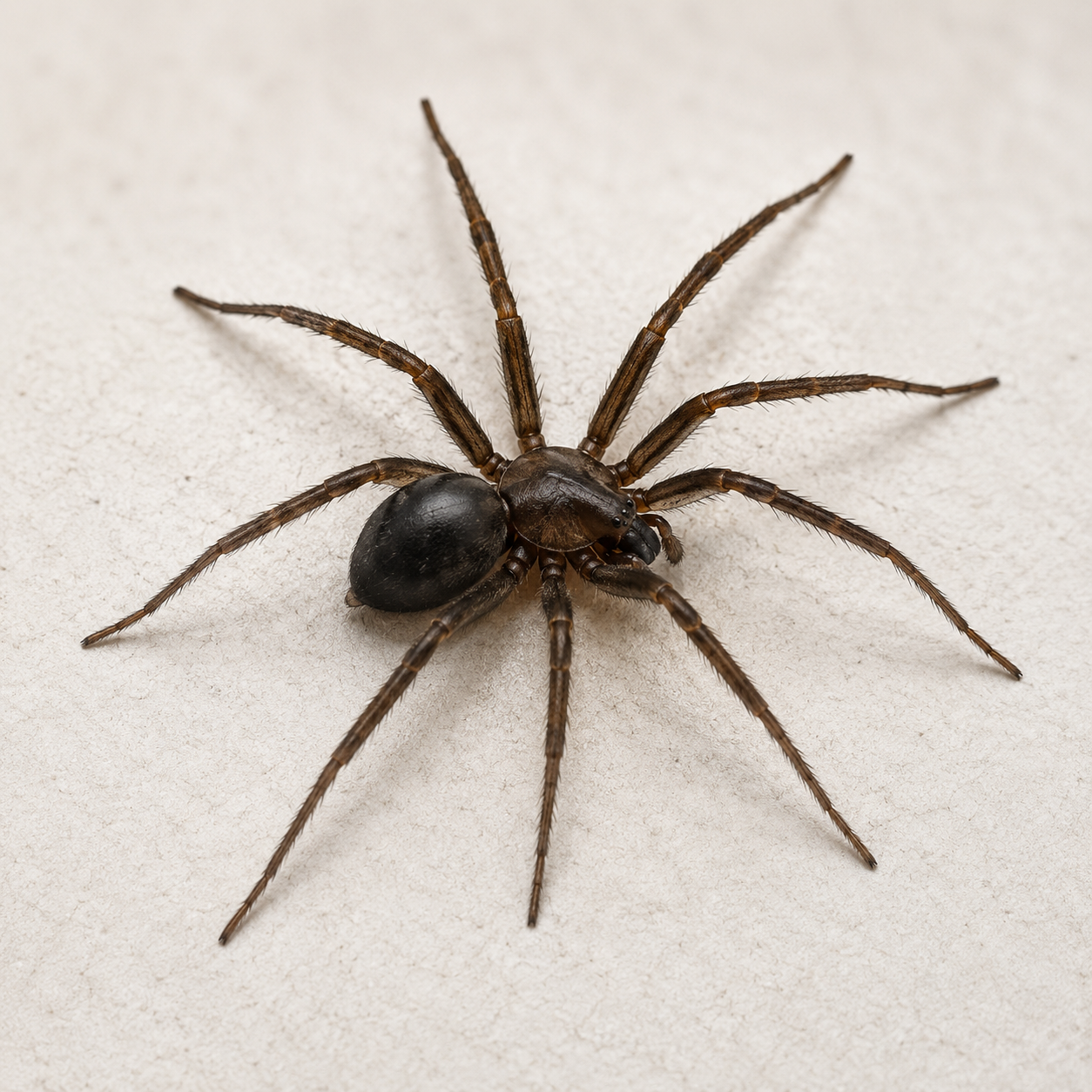 Tégénaire noire identifiable sur une surface claire